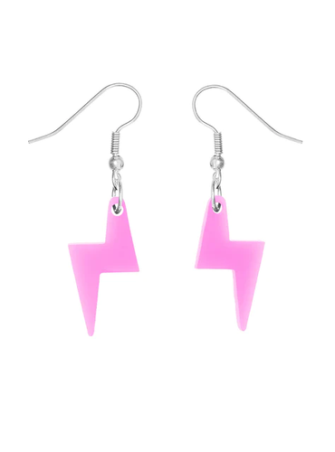 Pink Lightning Bolt Charm Earrings in Fluo Pink