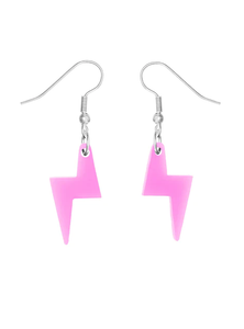 Pink Lightning Bolt Charm Earrings in Fluo Pink