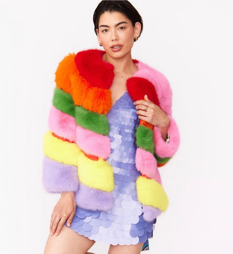 RAINBOW LUXURY FAUX FUR COAT