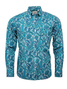 Men’s Turquoise Luxury Cotton Paisley Shirt